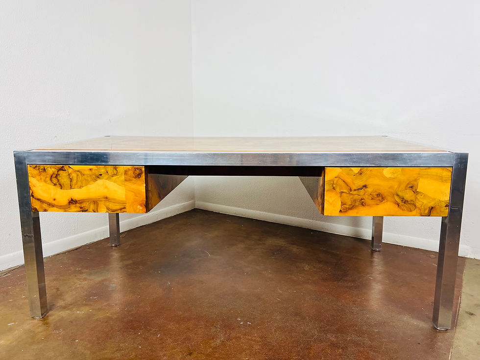 Thumbnail: #1153 Monumental Burl & Chrome Desk by Pace Collection