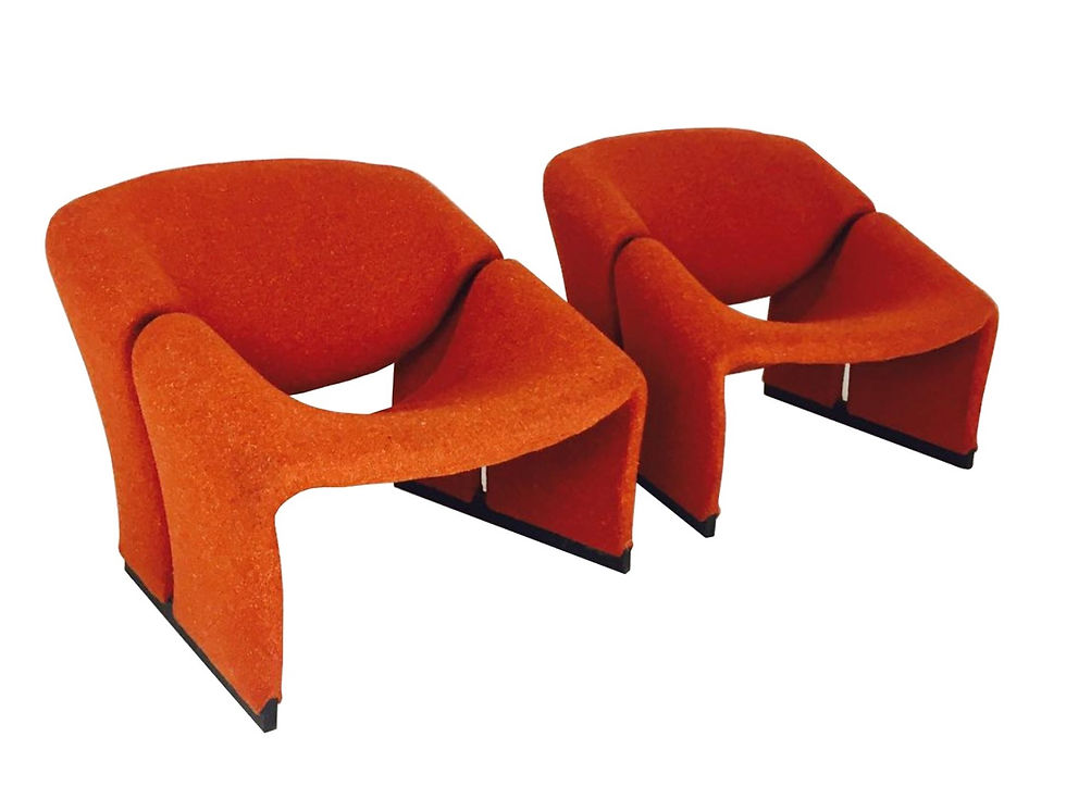 Thumbnail: #2640 Pair Orange Groovy Chairs by Pierre Paulin