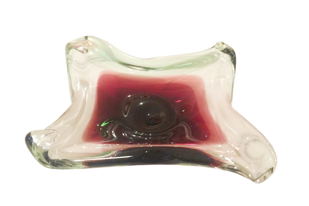 #1939 Clear & Dark Purple Murano Glass Bowl