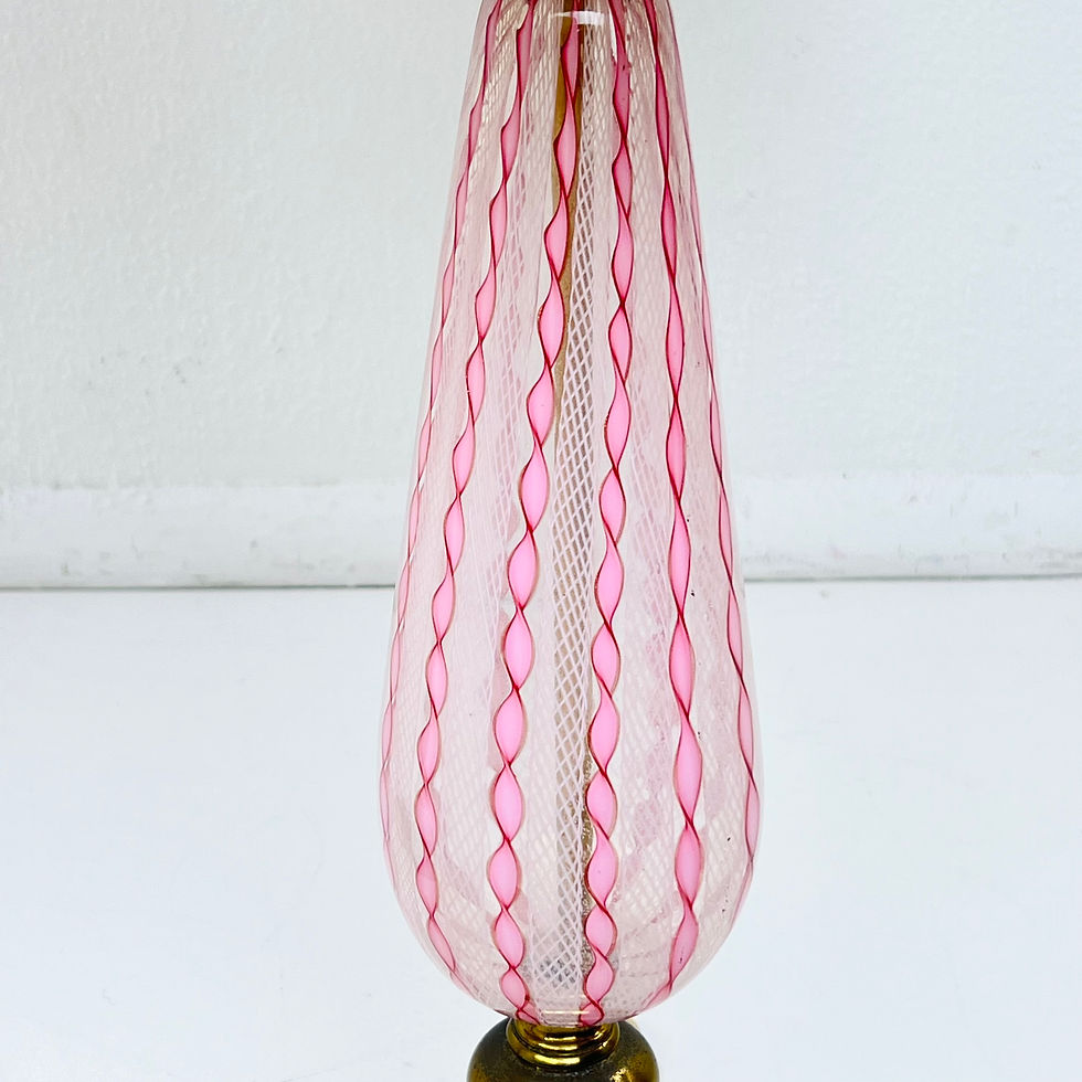 Thumbnail: #1696 Pair of Vintage Italian Murano Glass Pink and White Latticino Lamps