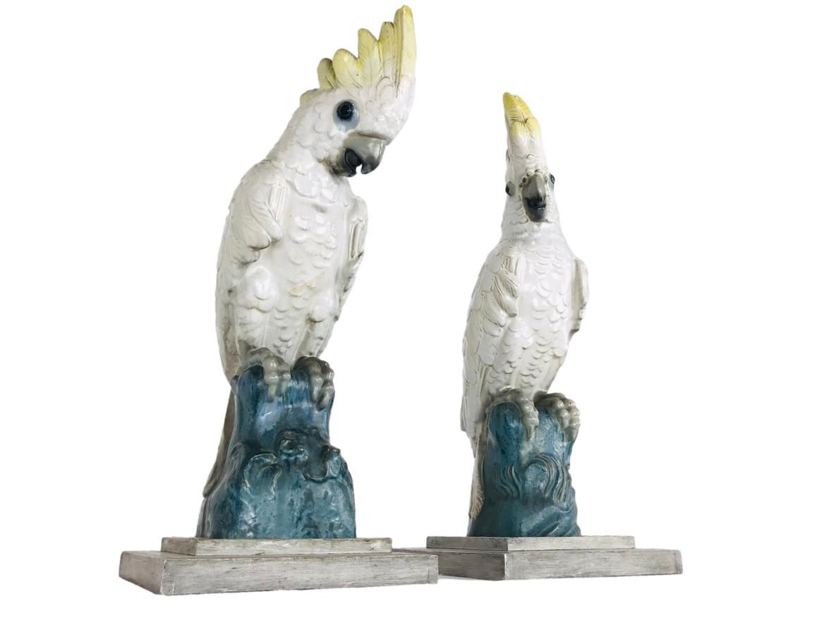 #5918 Pair of Monumental Antique Porcelain Cockatoos