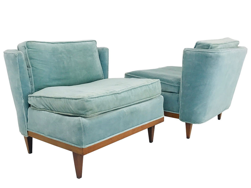 Thumbnail: #3667 Pair Light Blue Velvet Mid-Century Slipper Wingback Chairs