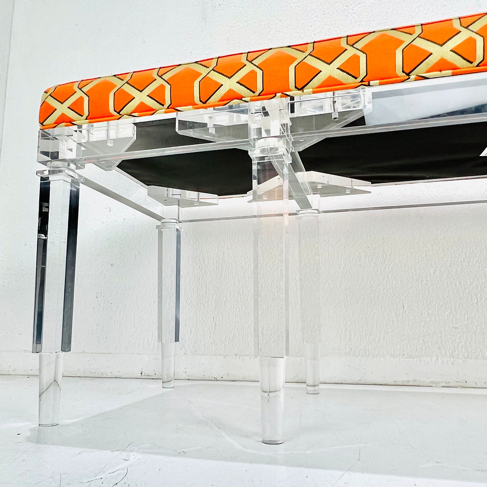 Thumbnail: #1425 Lucite 8 Leg Bench Upholstered in Silk Jacquard Lelievre Fabric