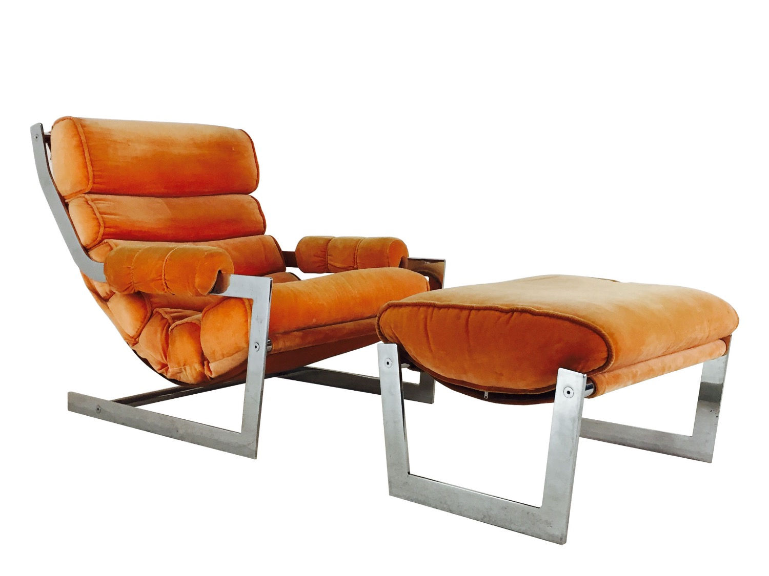 #3102 Orange Sling Chair with Chrome Frame & Ottoman