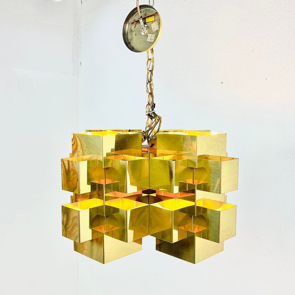 Thumbnail: #1739 Curtis Jeré Brass Cubist Chandelier, Signed (2 Available)