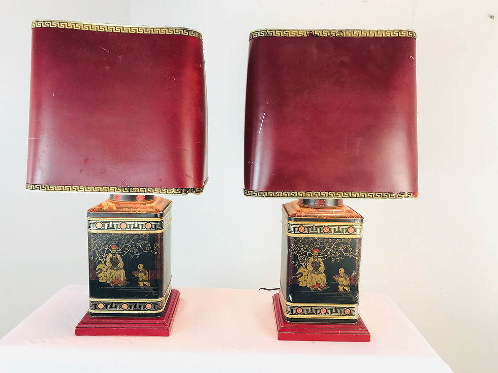 Thumbnail: # 4691 Pair Of Asian Tole Lamps