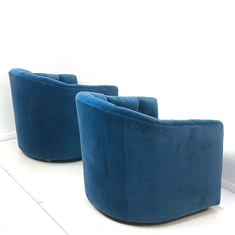 Thumbnail: #1946 Pair of Blue Velvet Tufted Club Chairs (2 Pairs Available)