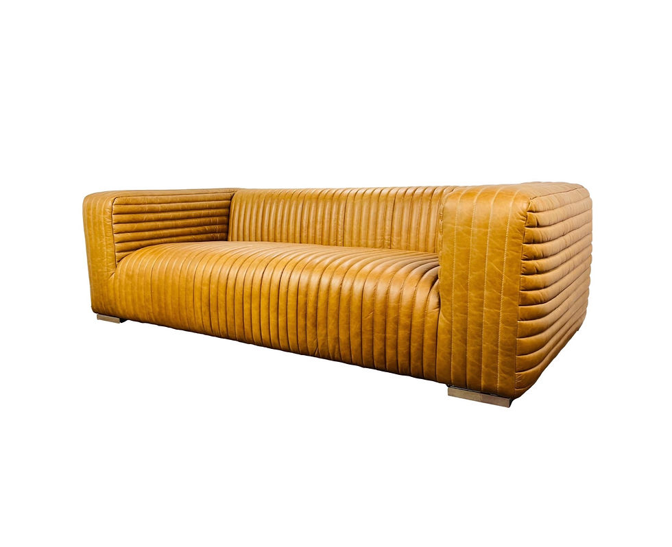 #1029 Channeled Caramel Leather Sofa