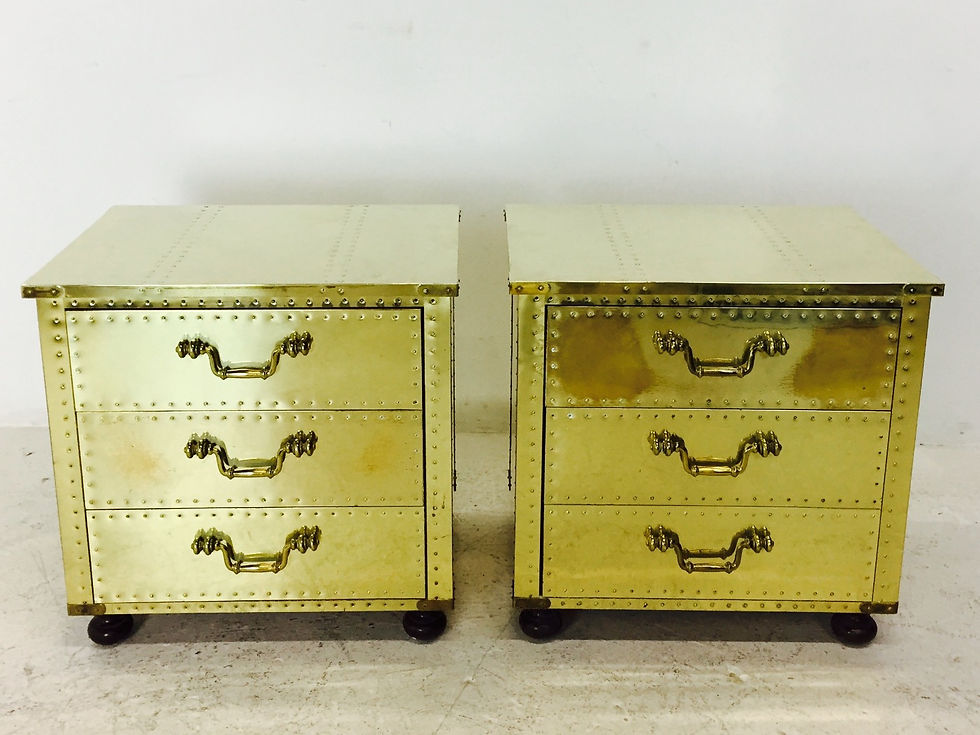 Thumbnail: #2946 Pair of Brass Sarreid Side Tables / Nightstands