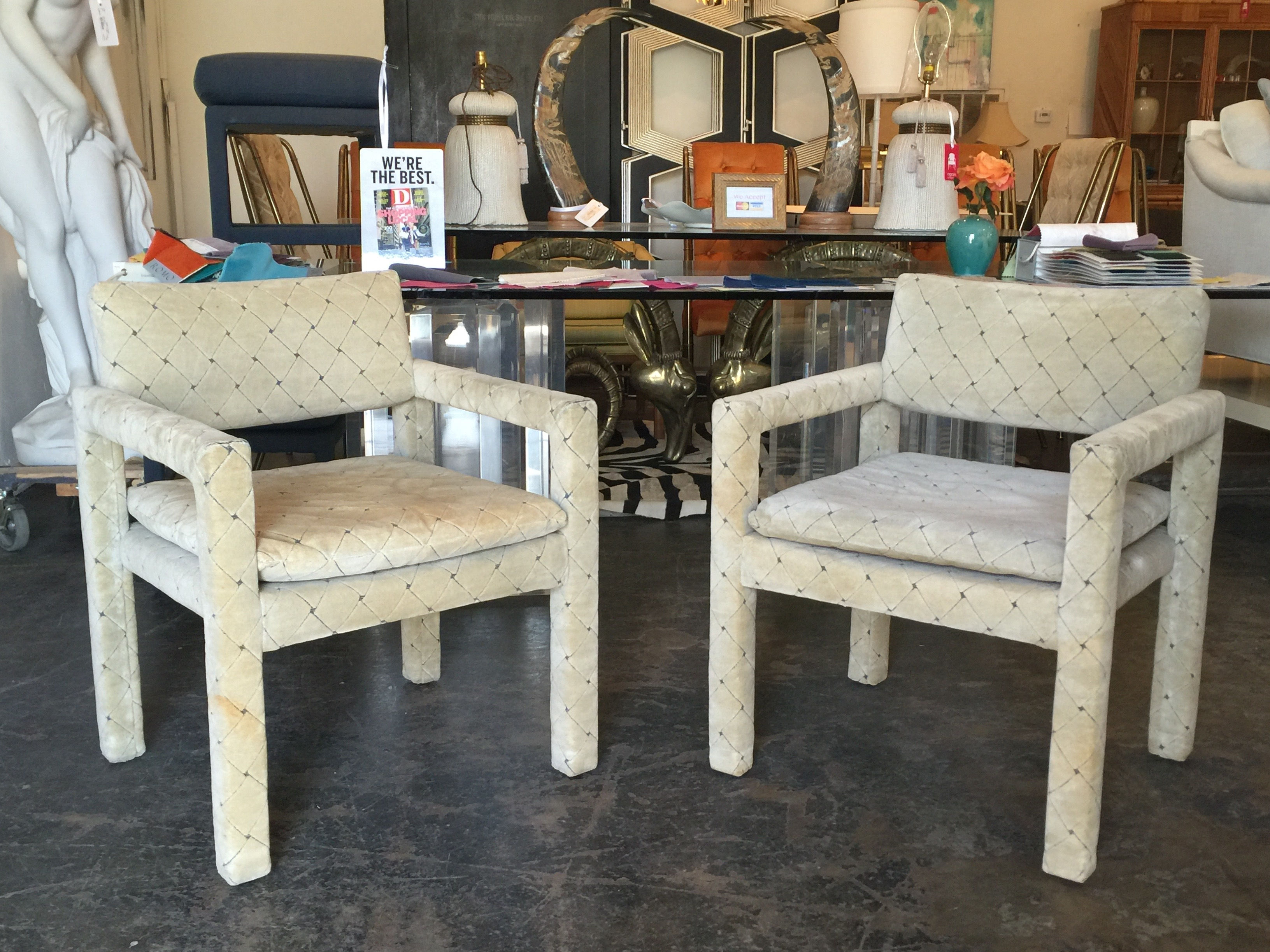 #1102 Pair Parson Milo Baughman Chairs