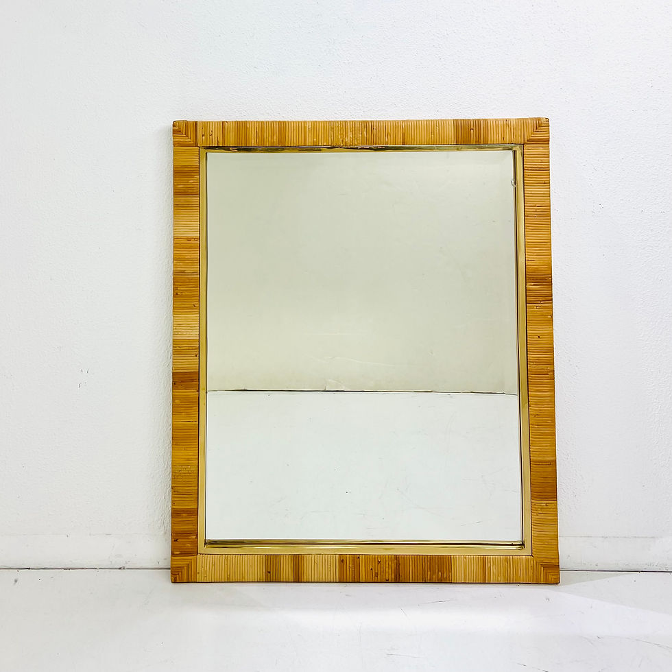 Thumbnail: #1789 Rattan and Brass Beveled Wall Mirror