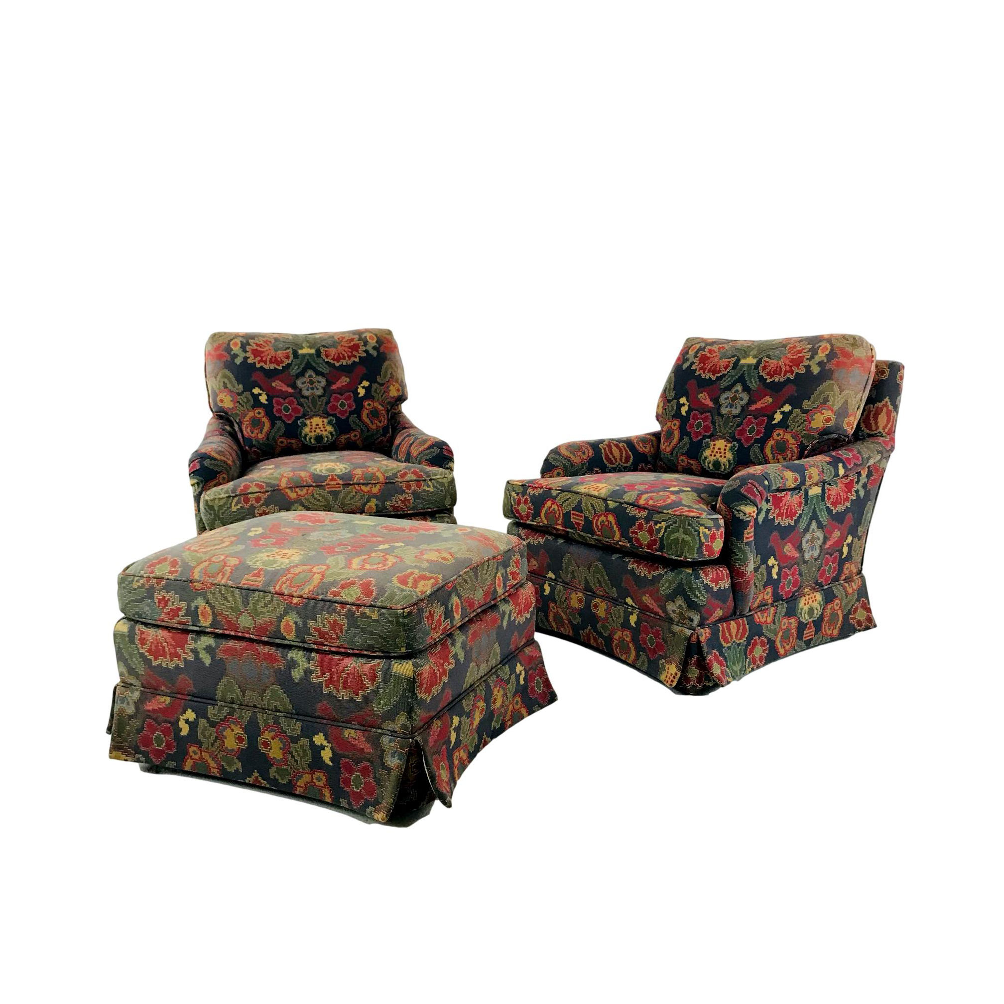 #5486 Pair of Baker Lounge Chairs with Ottoman