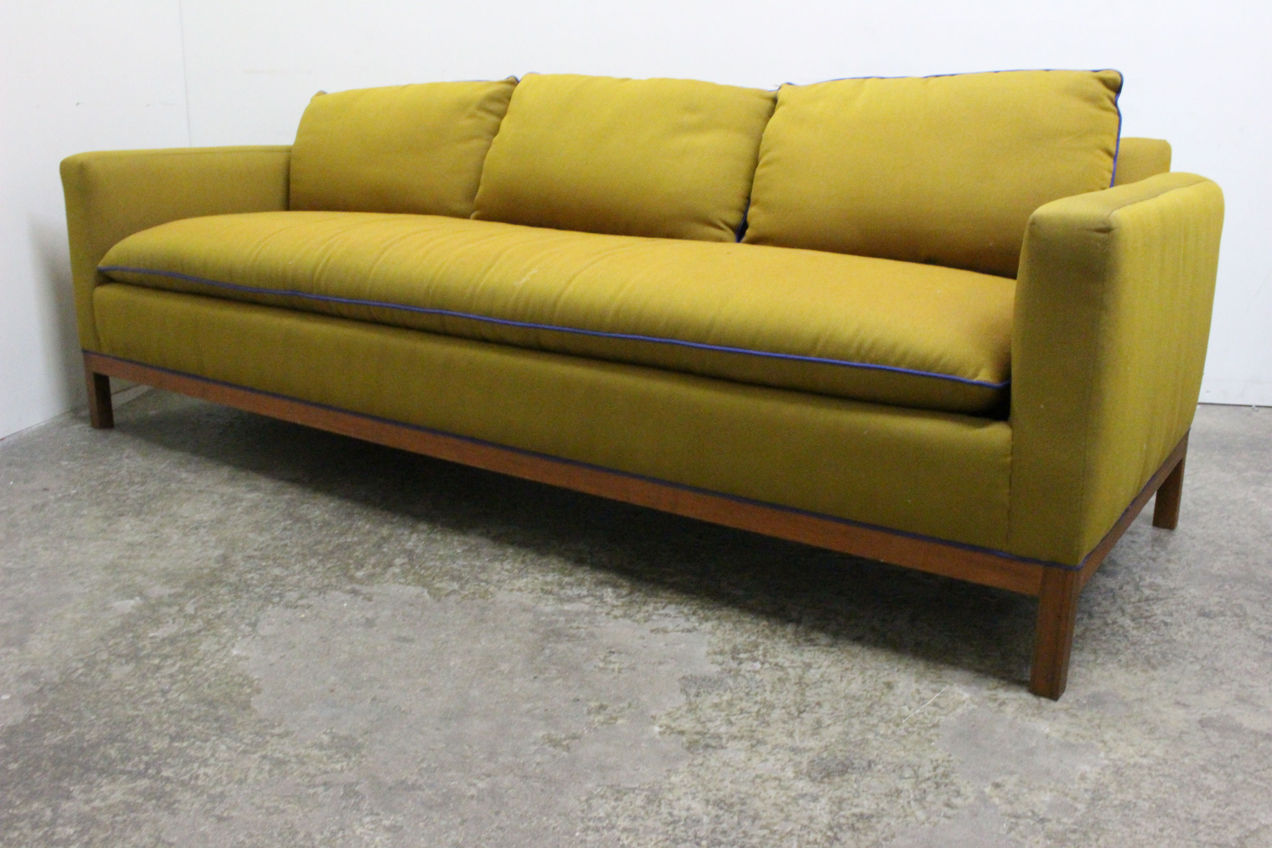 Yellow/Green Sofa with Wood Base