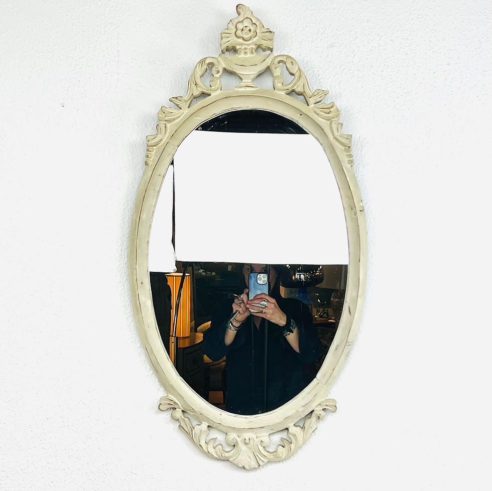 Thumbnail: #1483 Antiqued Wood Carved Oval Mirror