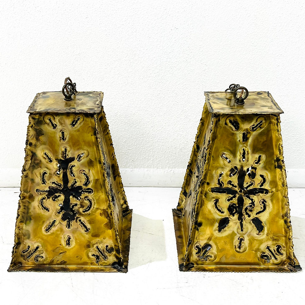 Thumbnail: #1998 Pair of Torch Cut Brass Pendant Lights by Feldman Lighting