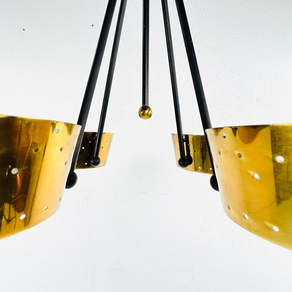Thumbnail: #1391 Mid Century Lightolier Pierced Brass Chandelier