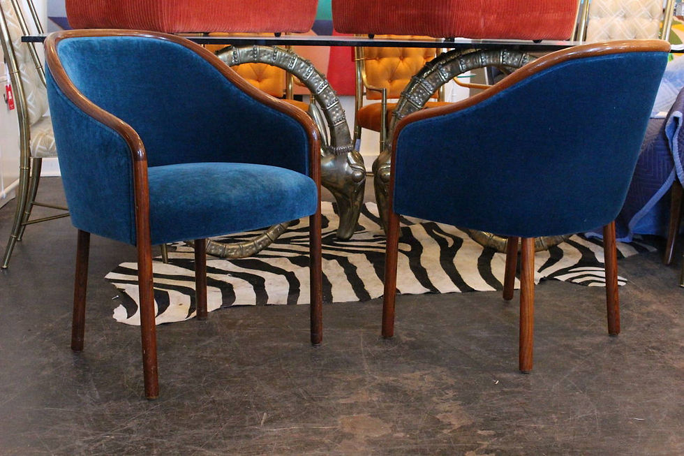 Thumbnail: #2828 Pair Blue Sapphire Velvet Wood Wrapped Armchairs by Ward Bennett