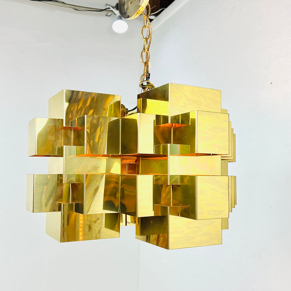 Thumbnail: #1739 Curtis Jeré Brass Cubist Chandelier, Signed (2 Available)