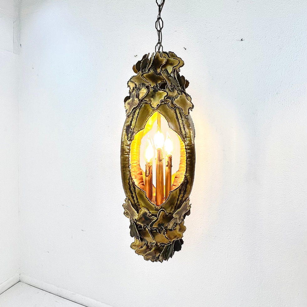 Thumbnail: #1967 Torch Cut Brass Brutalist Chandelier by Tom Greene for Feldman