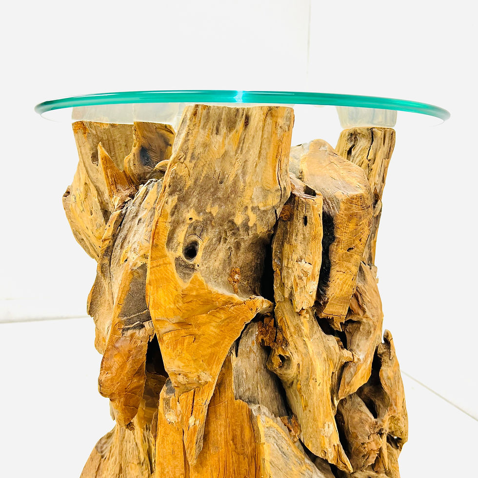 Thumbnail: #1783 Driftwood Pedestal Table with Glass Top