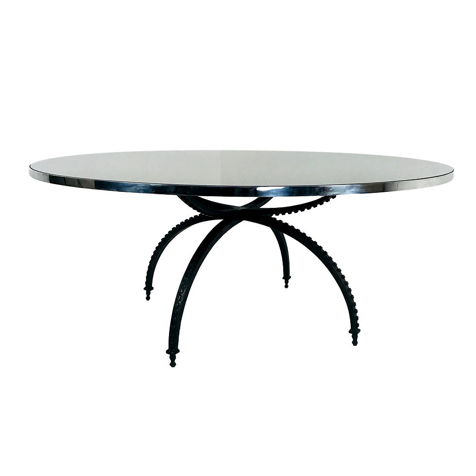 #4973 Large Round Mirror Top Spider Leg Dining Table by Baker