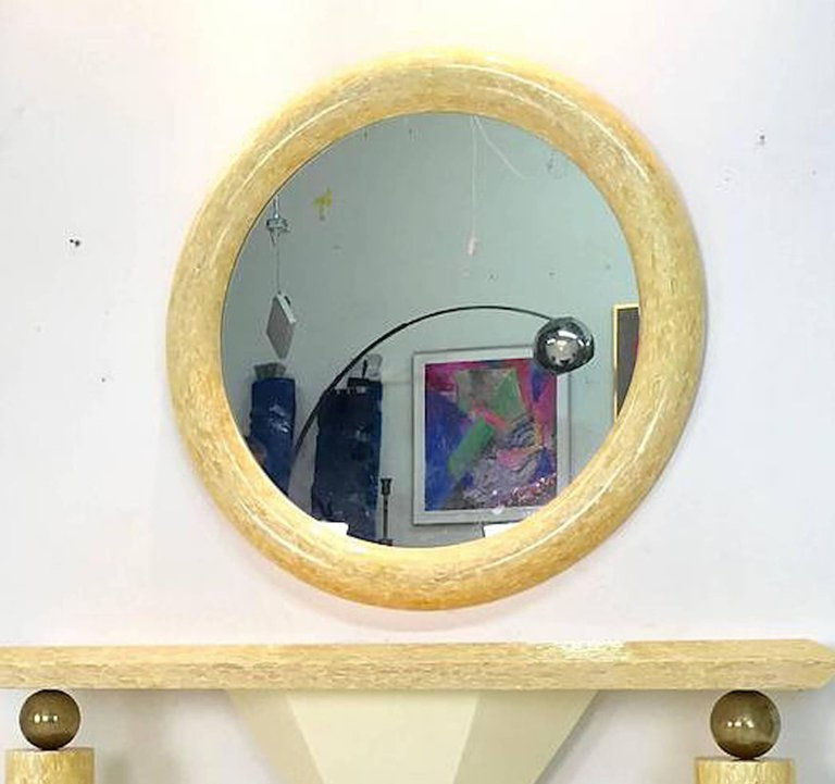 Thumbnail: #3411 Tessellated Bone/Antler Round Mirror in the Style of Enrique Garcel