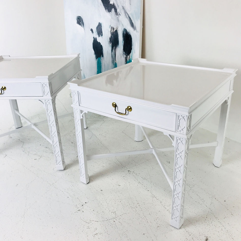 Thumbnail: #2175 Pair Baker Chippendale Lacquered Side Tables