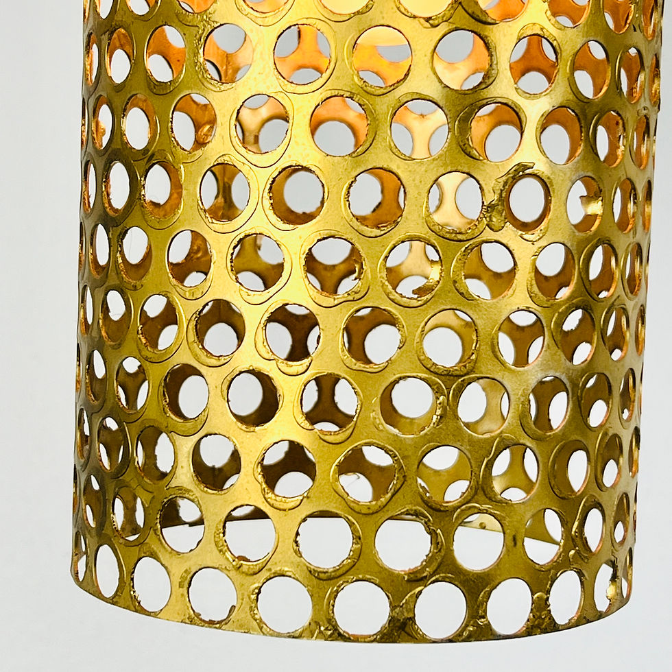 Thumbnail: #1539 Pair of Pierced Brass Pendant Lights by Gino Sarfatti for Raymor