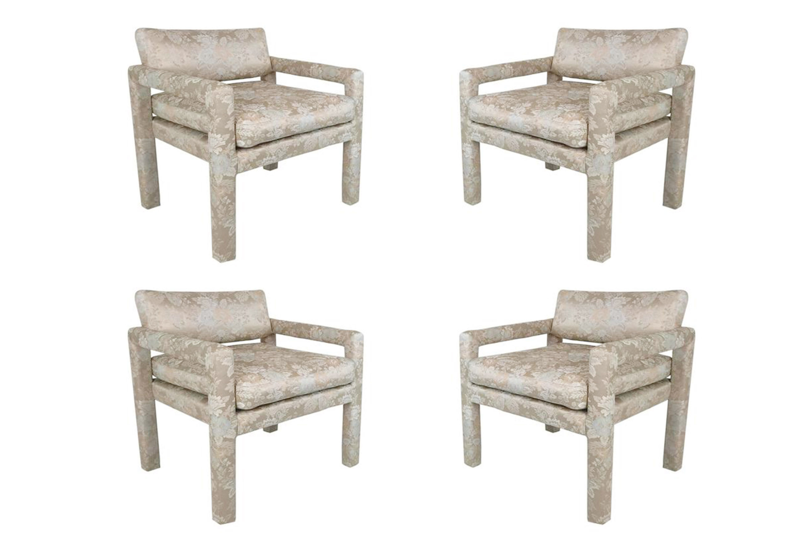 #1621 Set of 4 Silk Damask Parson Chairs by Milo B