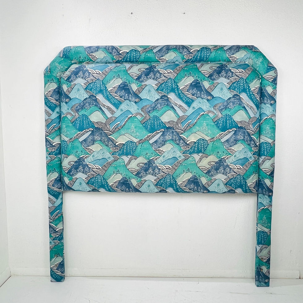 Thumbnail: #1451 Queen Headboard Upholstered in Teal/Blue Kelly Wearstler Fabric