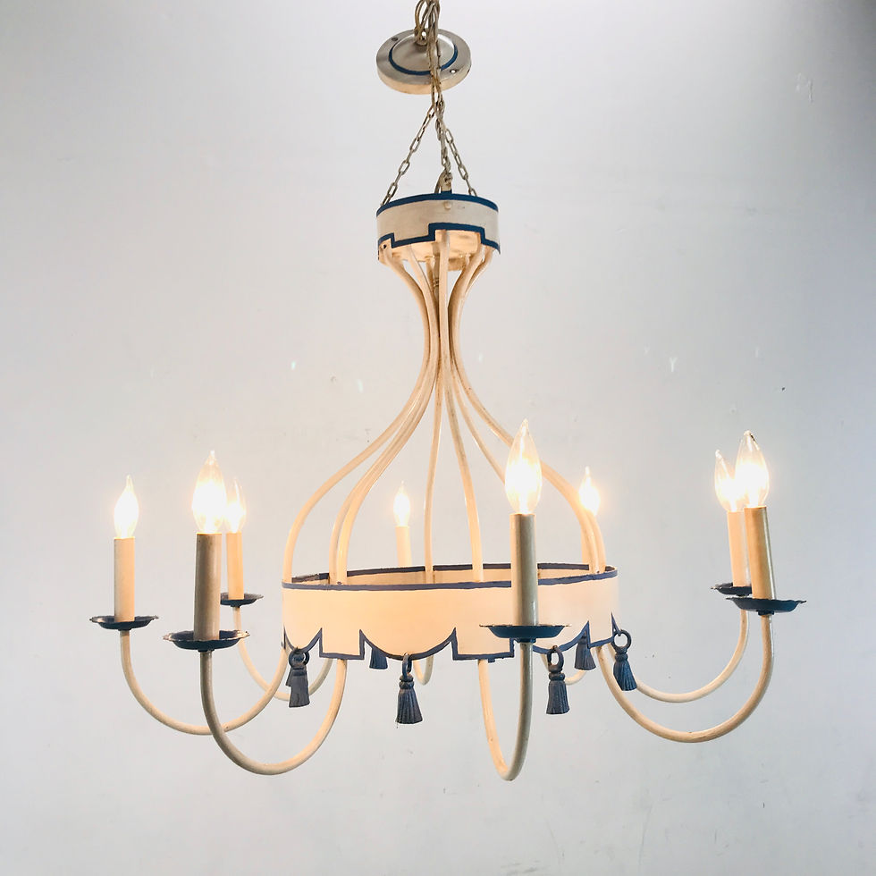 Thumbnail: #4874 White & Blue 70s Tassel Chandelier