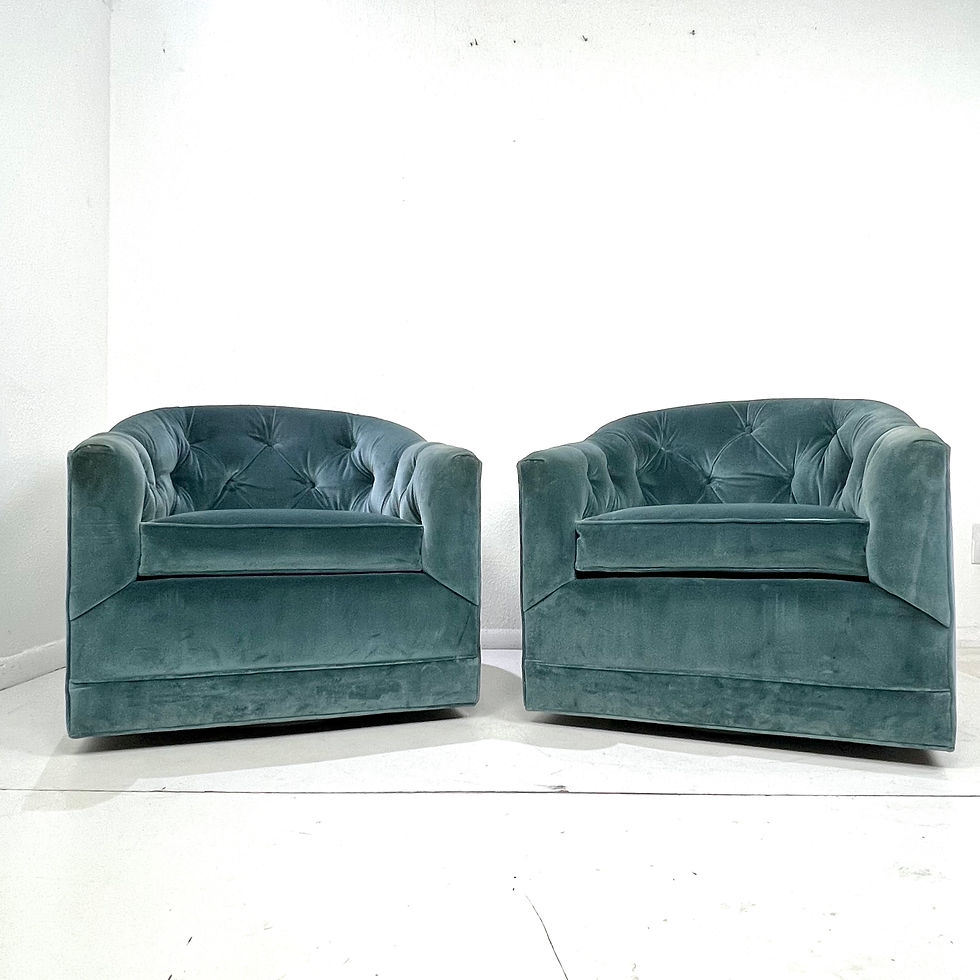 Thumbnail: #1936 Pair of Teal Velvet Tufted Swivel Chairs
