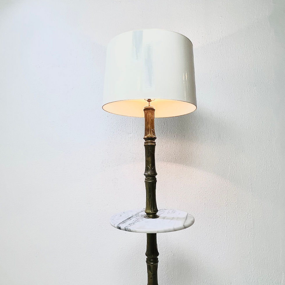 Thumbnail: #1882 Brass Faux Bamboo Floor Lamp with Attached Marble Table