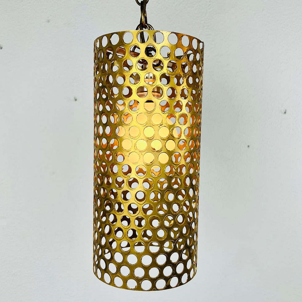 Thumbnail: #1539 Pair of Pierced Brass Pendant Lights by Gino Sarfatti for Raymor