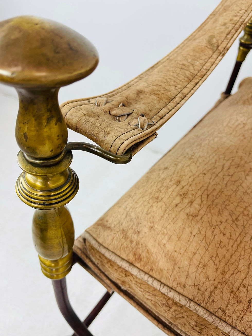 Thumbnail: #6065 Pair of Italian Wrought Iron & Leather Campaign Chairs