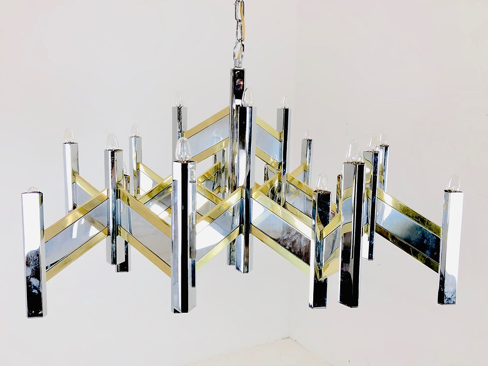 Thumbnail: #4023 Vintage Geometric Sciolari Brass & Chrome Plated Chandelier