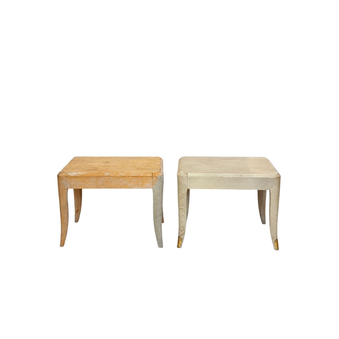 #1989 Pair of Mid Century Faux Shagreen French Footstools