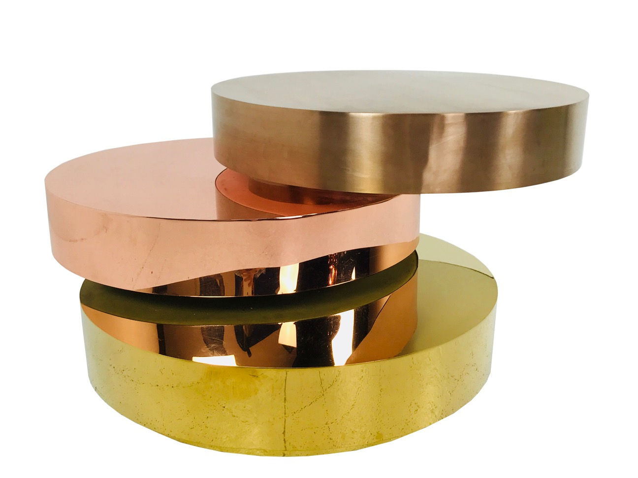 #3871 Three Tiered Multiple Colored Metal Coffee Table in the Style Maria Pergay