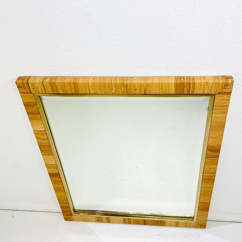 Thumbnail: #1789 Rattan and Brass Beveled Wall Mirror