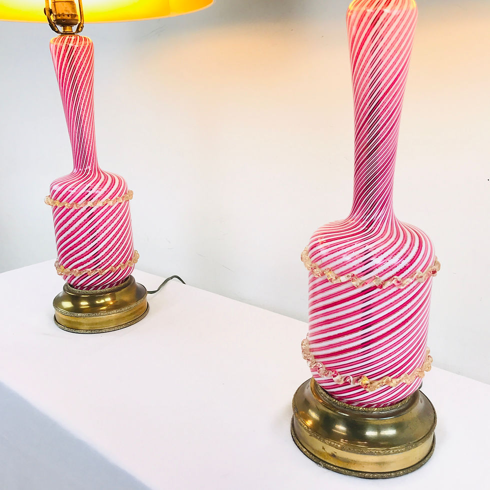 Thumbnail: #4904 Pair Pink Stripe Murano Lamps