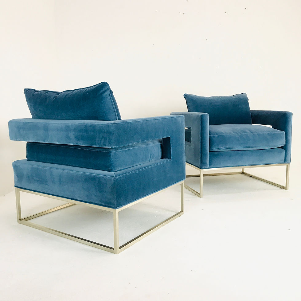 Thumbnail: #4643 Pair Blue Velvet & Chrome Armchairs
