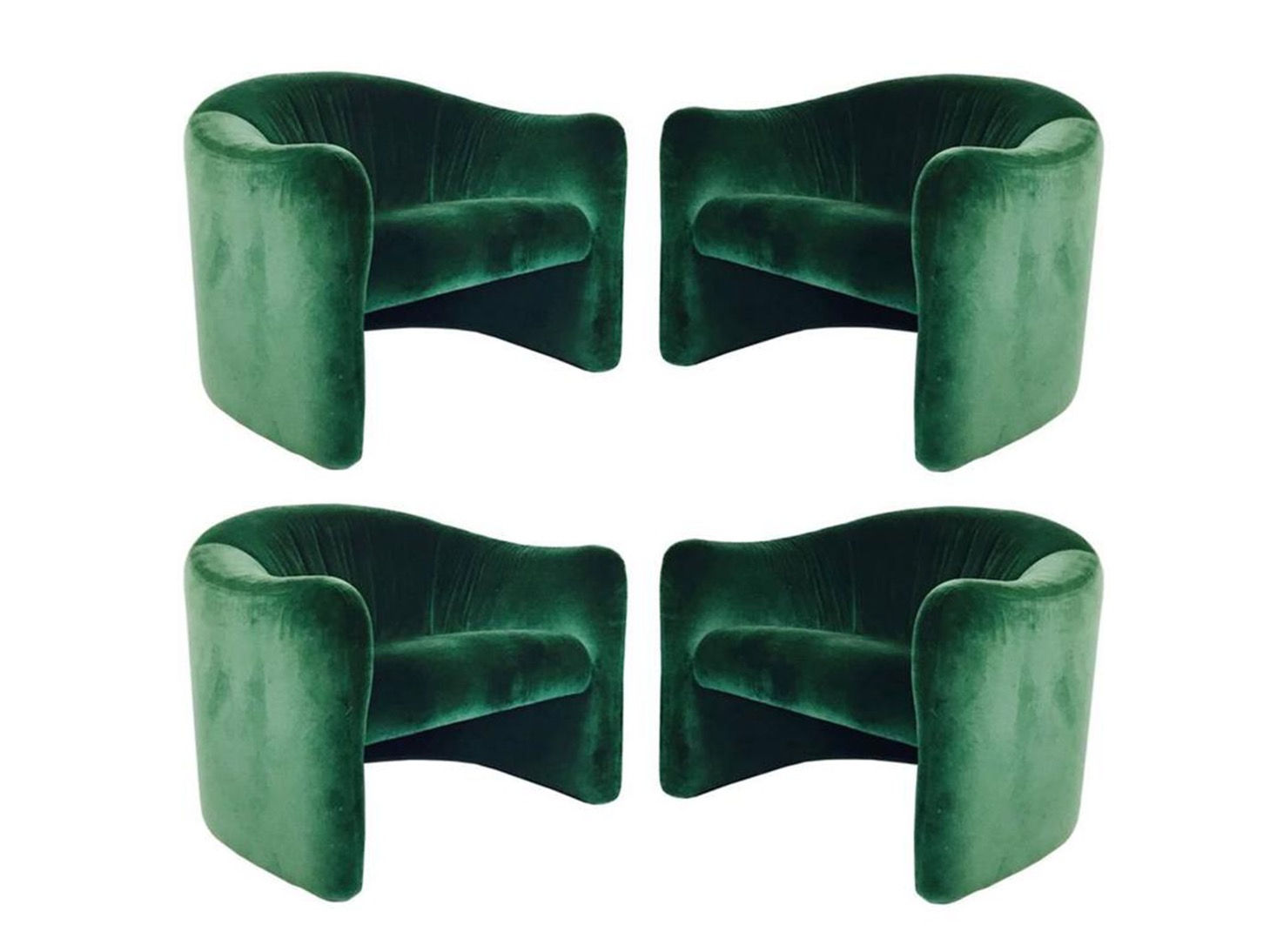 #2130 Pair of Four Metro Green Velvet Chairs