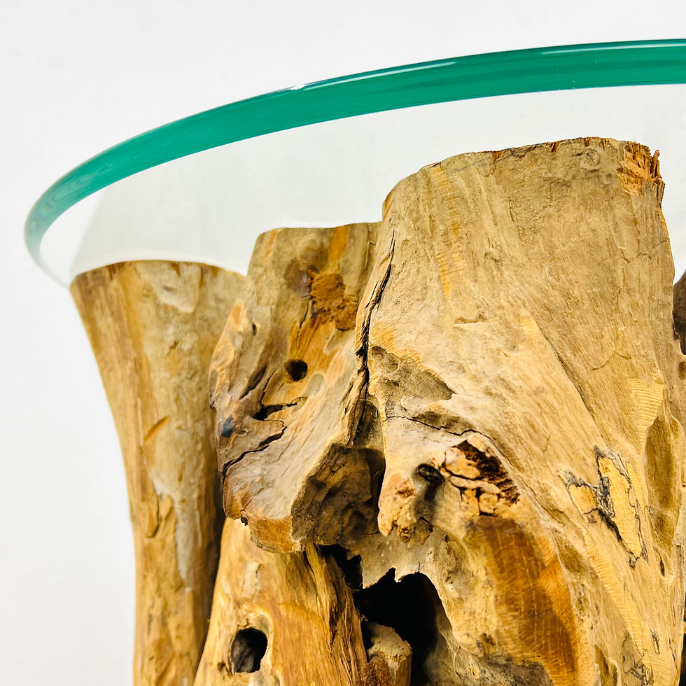 Thumbnail: #1783 Driftwood Pedestal Table with Glass Top