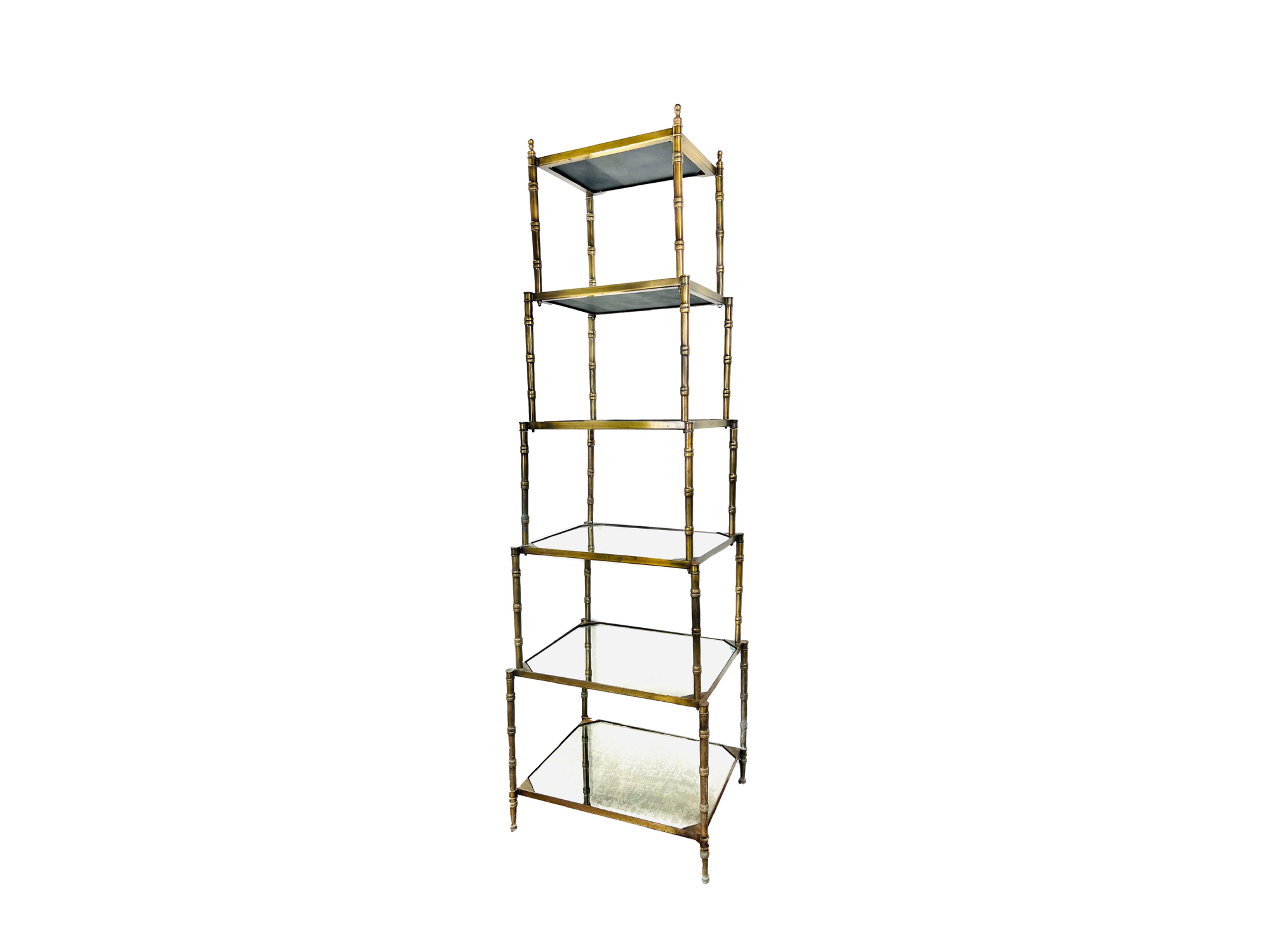 #1192 6-Tier Brass & Antiqued Mirror Shelves