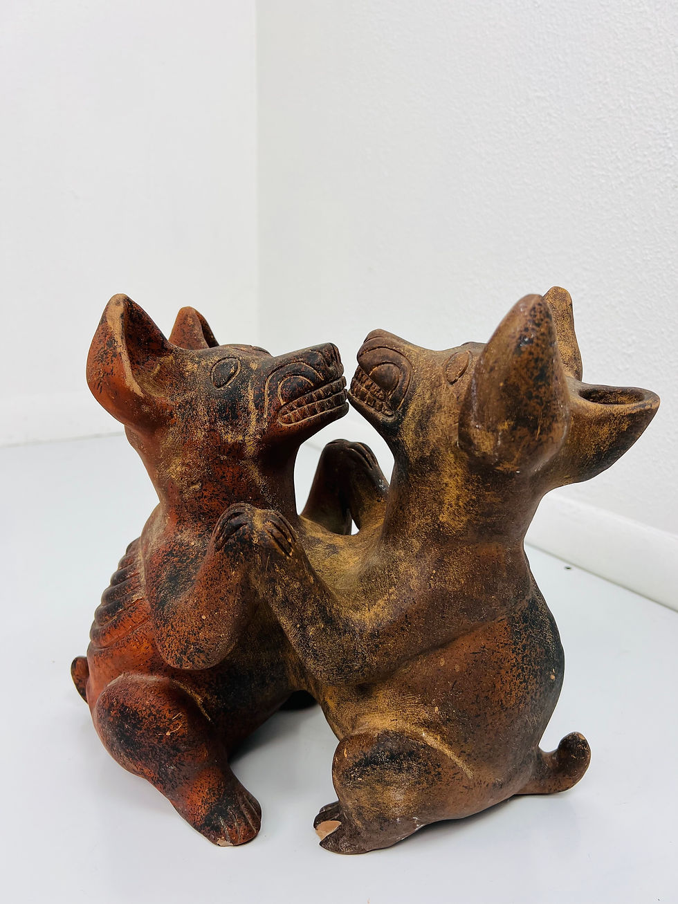 Thumbnail: #1098 Colima Dancing Dogs Terra Cotta Statue