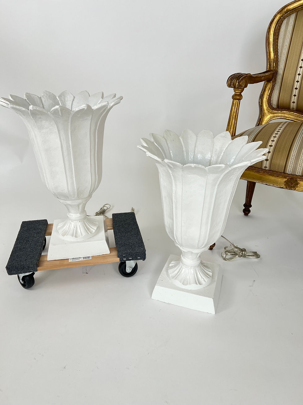 Thumbnail: #1651 Pair of Cast Iron Petal Urn Torchiere Lamps