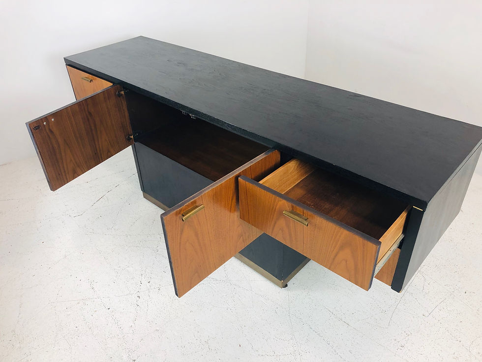 Thumbnail: #4151 Black & Wood Front T-Console with Brass Accents