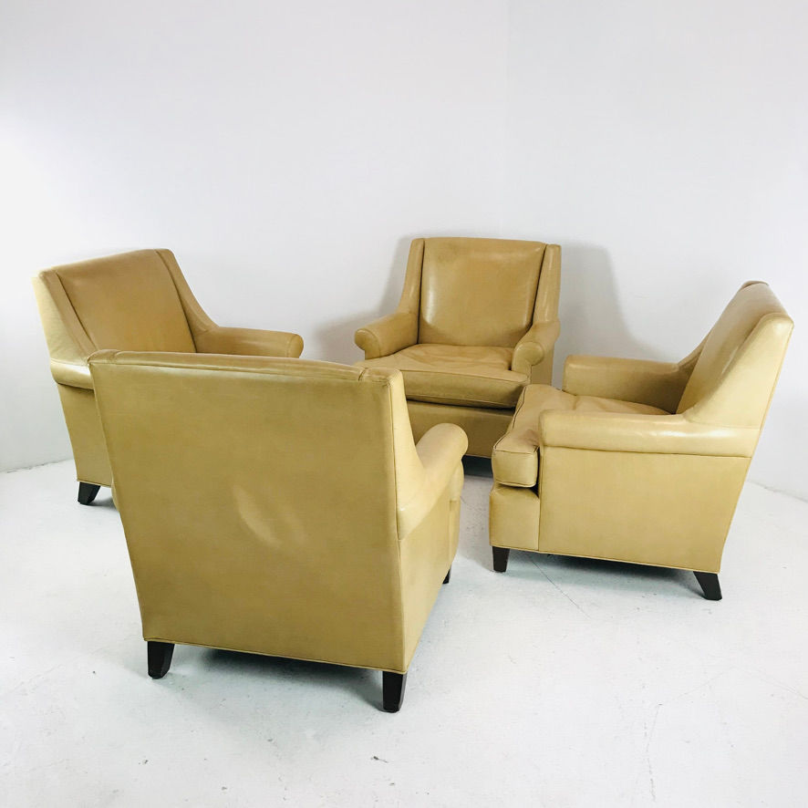 Thumbnail: #5856 Pair of Gold Leather Armchairs