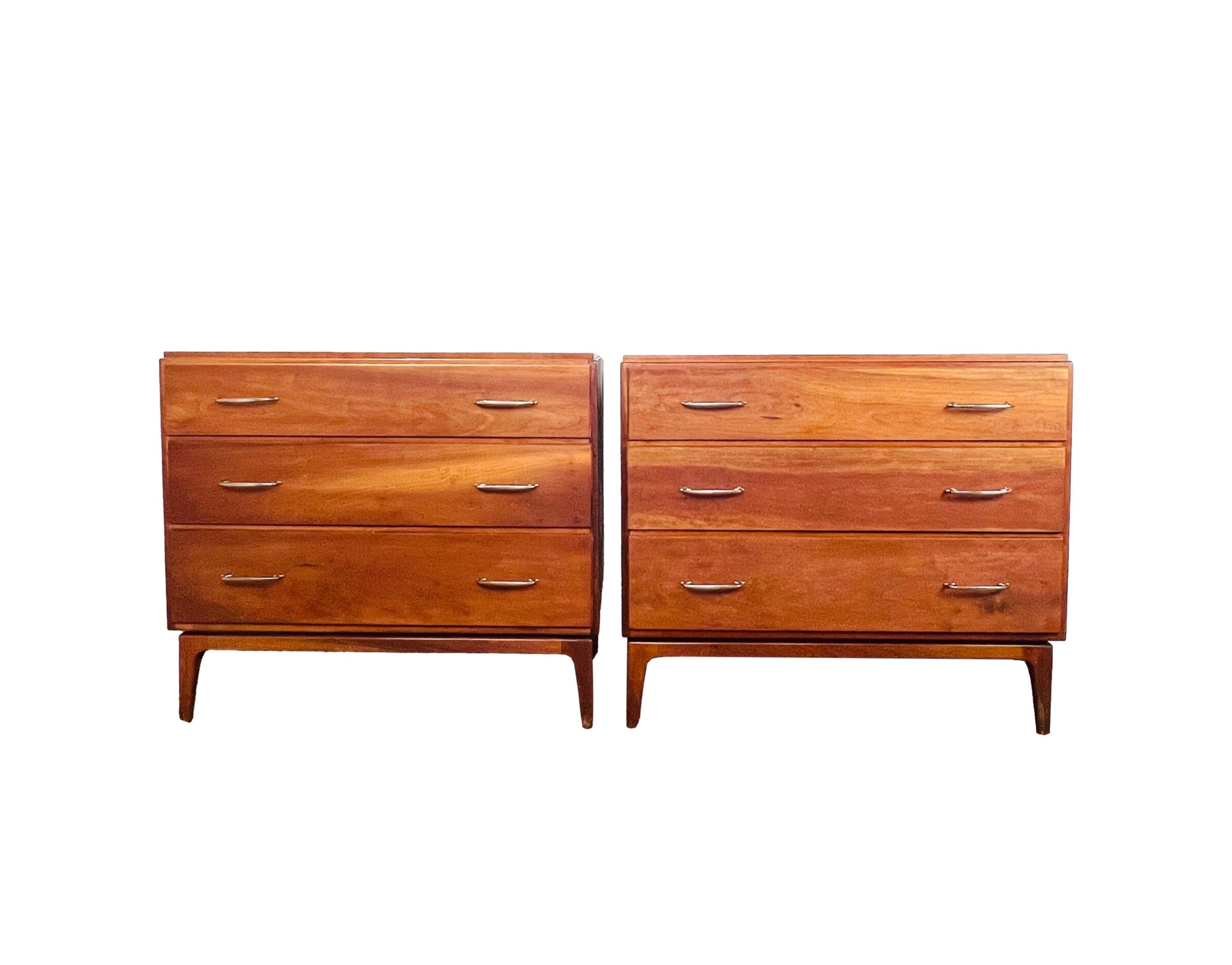 #1180 Pair of MCM Cherry 3 Drawer Chests / Dressers