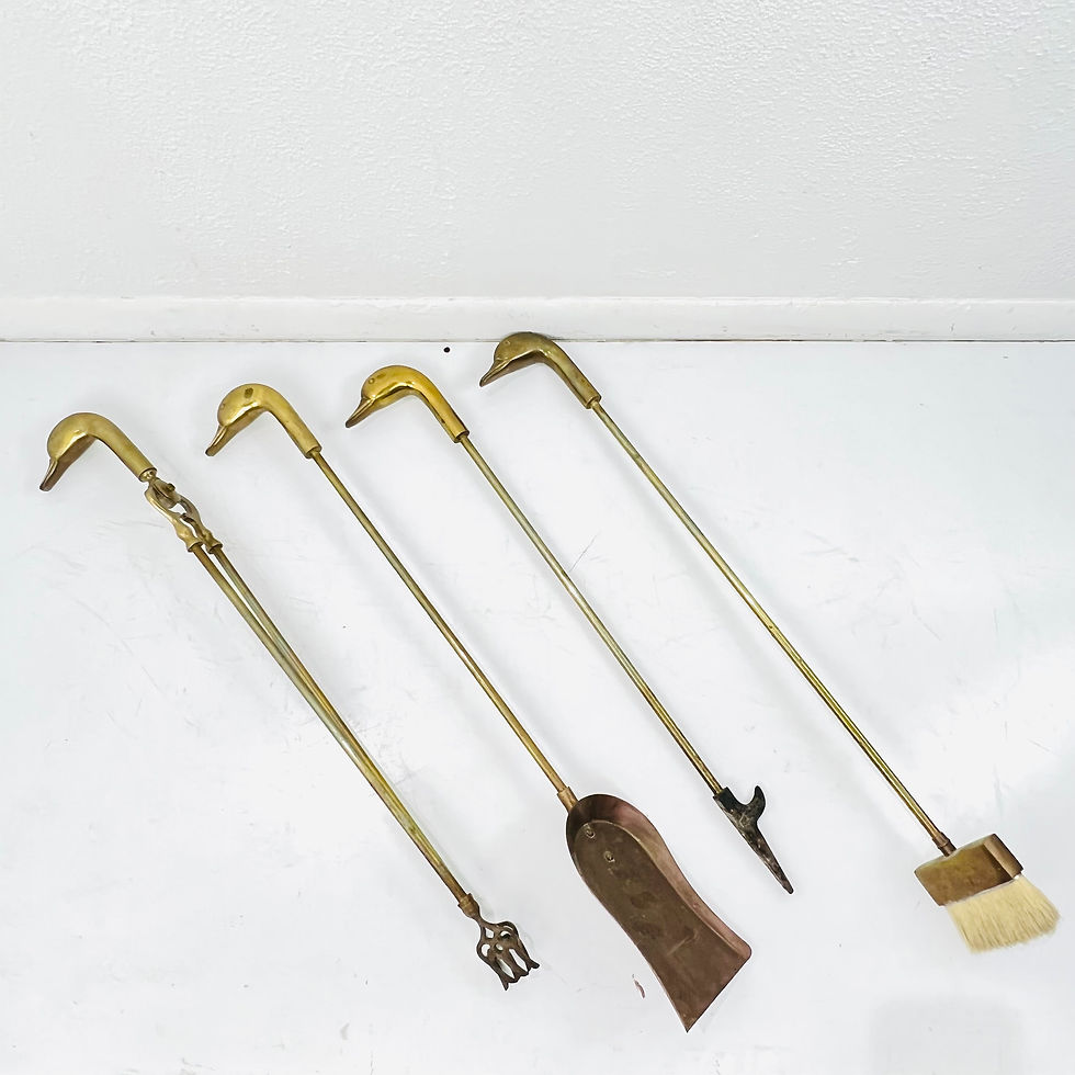 Thumbnail: #1367 Set of Brass Duck Fireplace Tools